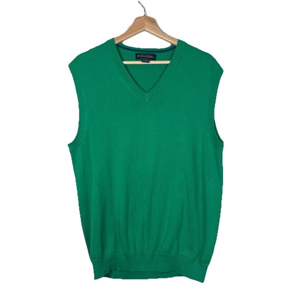 Brooks Brothers V Neck Supima Cotton Green Sweater Vest Size M Preppy Academia - Picture 1 of 8